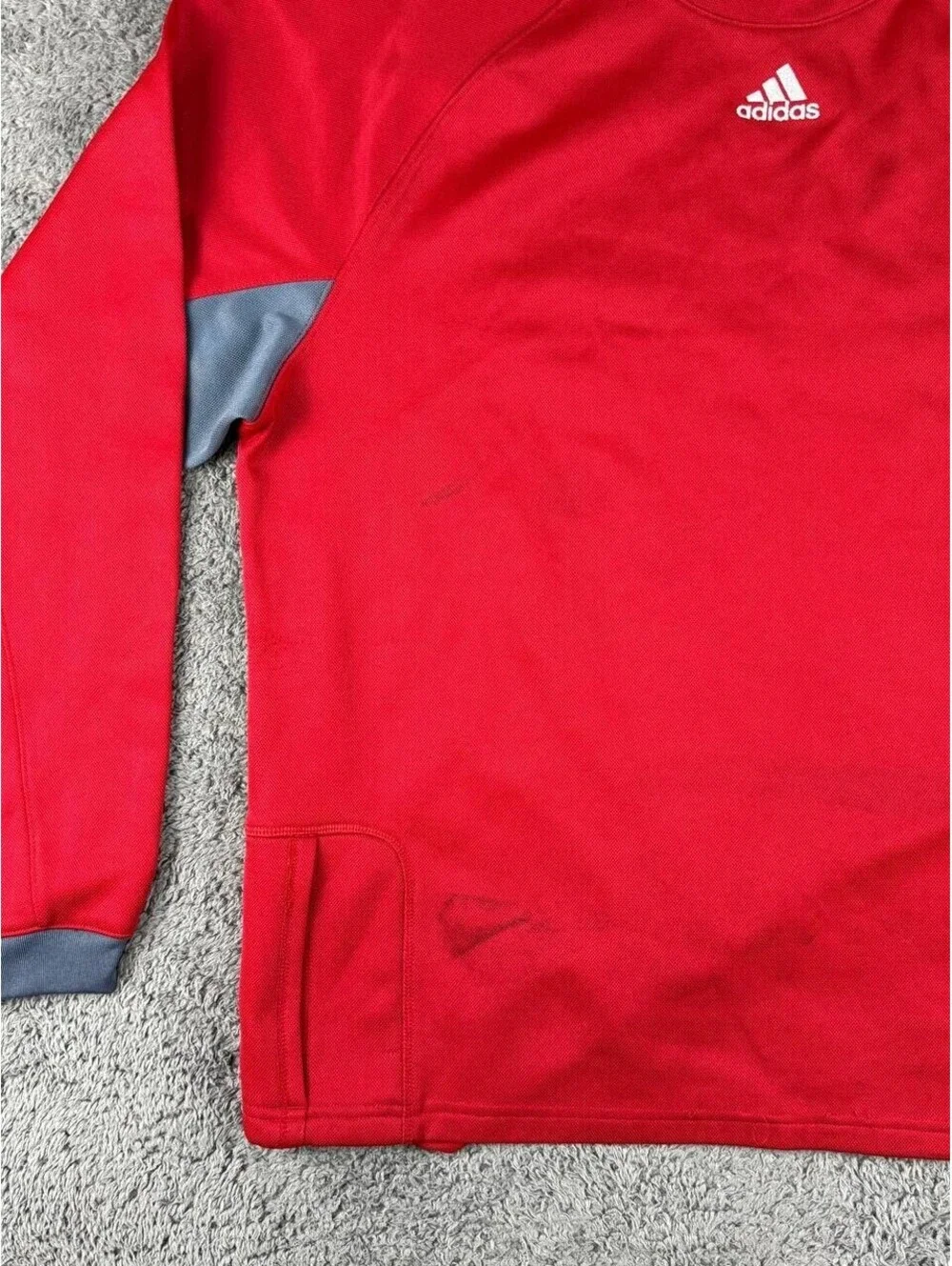 Adidas Mens Red Gray Crewneck Pullover Long Sleeve Sweatshirt Size L Athletic